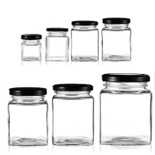 Food Packaging Hot Sale Square Shape Glass Honey Jars with Metal Lids, 50ml-730ml Size for Choice